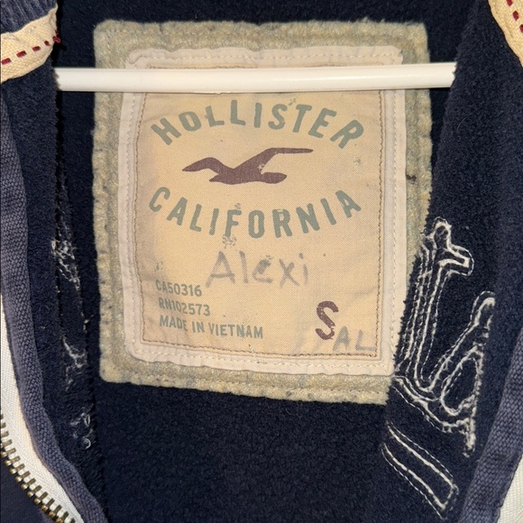 Hollister Heavy Distressed Dark Blue Zip-Up Hoodie - Picture 4 of 6